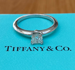 Tiffany & Co. 0.45ct H/VS1 Diamond Princess Cut Engagement Ring Cert/Val/Boxes