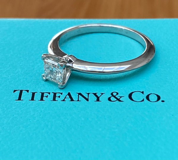 Tiffany & Co. 0.45ct H/VS1 Diamond Princess Cut Engagement Ring Cert/Val/Boxes