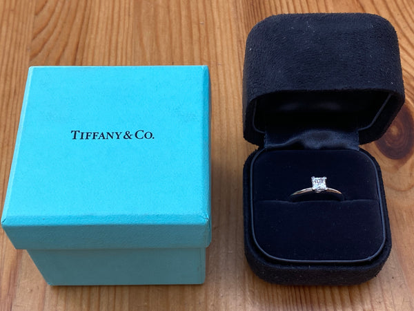 Tiffany & Co. 0.45ct H/VS1 Diamond Princess Cut Engagement Ring Cert/Val/Boxes