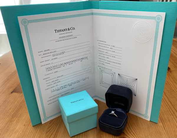 Tiffany & Co. 0.45ct H/VS1 Diamond Princess Cut Engagement Ring Cert/Val/Boxes