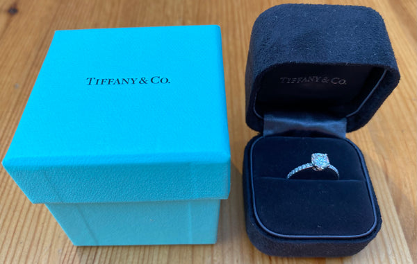 Tiffany & Co. 1.07tcw H/VS1 Novo Diamond Engagement Ring with Cert/Val/Boxes