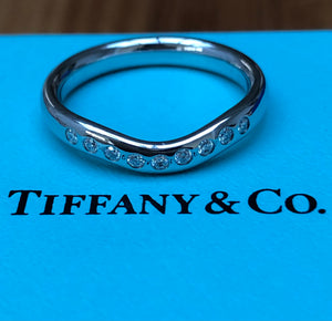 Tiffany & Co. Wide Platinum and 0.10tcw Diamond Curved Band Ring Boxes RRP $4450
