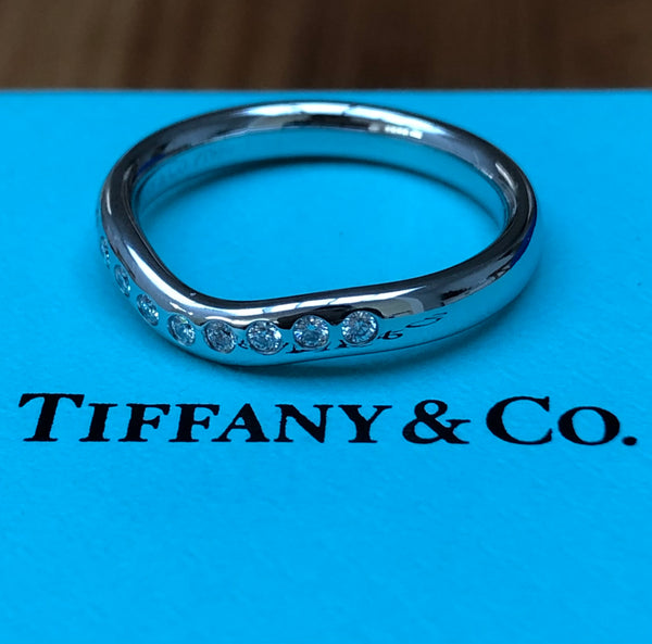 Tiffany & Co. Wide Platinum and 0.10tcw Diamond Curved Band Ring Boxes RRP $4450