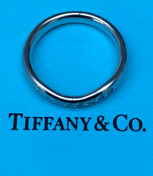 Tiffany & Co. Wide Platinum and 0.10tcw Diamond Curved Band Ring Boxes RRP $4450