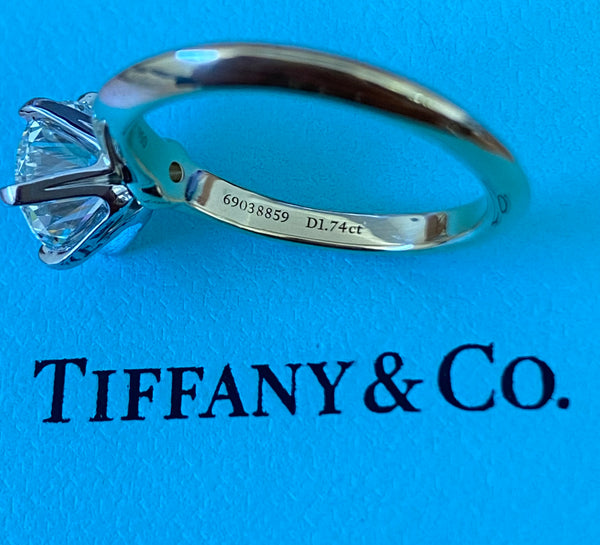 Tiffany & Co. 1.74ct I/VVS2 Diamond Classic Engagement Ring Receipt/Val/Boxes