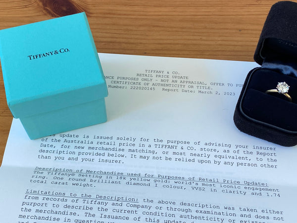 Tiffany & Co. 1.74ct I/VVS2 Diamond Classic Engagement Ring Receipt/Val/Boxes