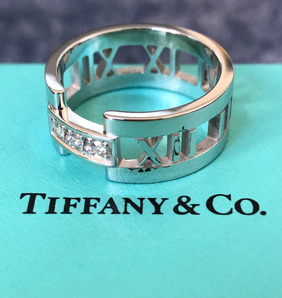 Tiffany & Co. 18ct White Gold and Diamond Wide Atlas Ring Size 8