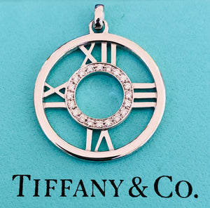 Tiffany & Co. Medium 18ct White Gold and Diamond Atlas Pendant with Paperwork