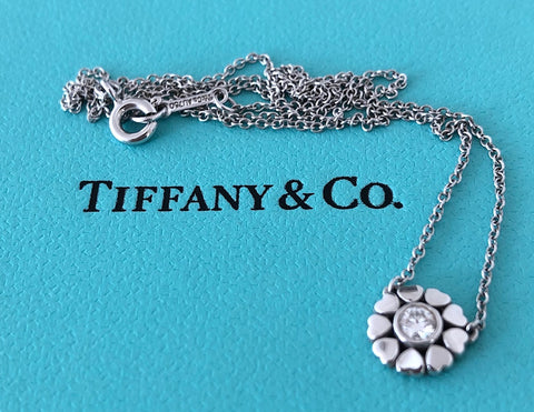Tiffany & Co. 18ct White Gold and 0.10ct Diamond Paloma Picasso Crown of Heart Pendant Necklace