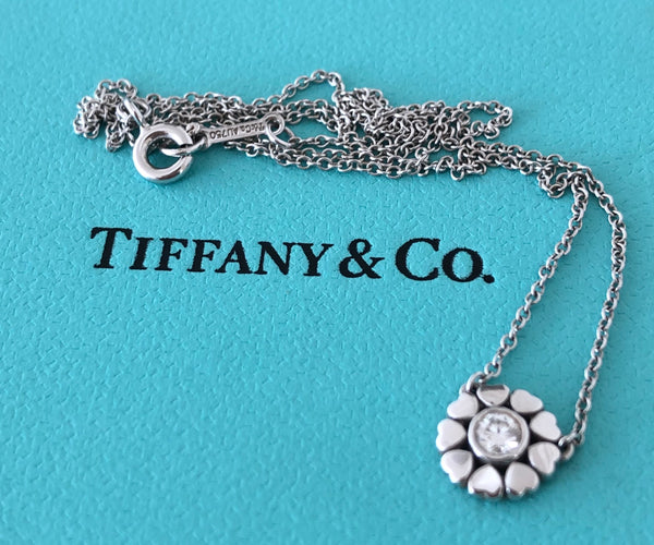 Tiffany & Co. 18ct White Gold and 0.10ct Diamond Paloma Picasso Crown of Heart Pendant Necklace