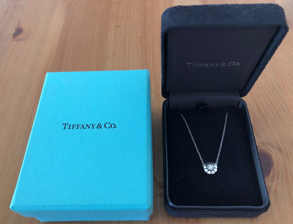 Tiffany & Co. 18ct White Gold and 0.10ct Diamond Paloma Picasso Crown of Heart Pendant Necklace