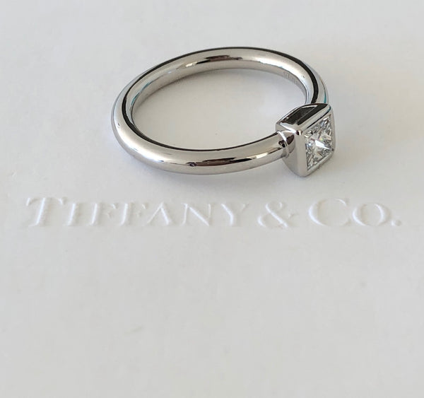 Tiffany & Co. 0.51ct F/VVS2 Princess Cut Diamond Bezet Engagement Ring Platinum