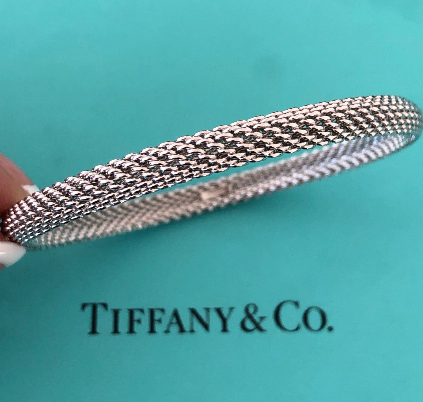 Tiffany Co. 18ct Solid Gold 5mm Somerset Mesh Bangle Rare Sz Medium Catherine Trenton Jewellery