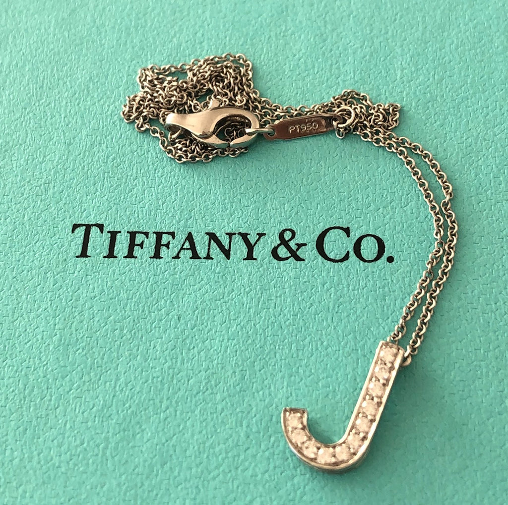 Tiffany Diamond and Platinum 'J' Alphabet Necklace