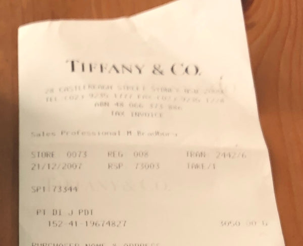 Tiffany & Co. 0.11tcw Diamond and Platinum 'J' Alphabet Necklace Receipt and Box