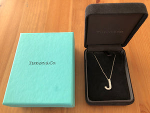 Tiffany & Co. 0.11tcw Diamond and Platinum 'J' Alphabet Necklace Receipt and Box