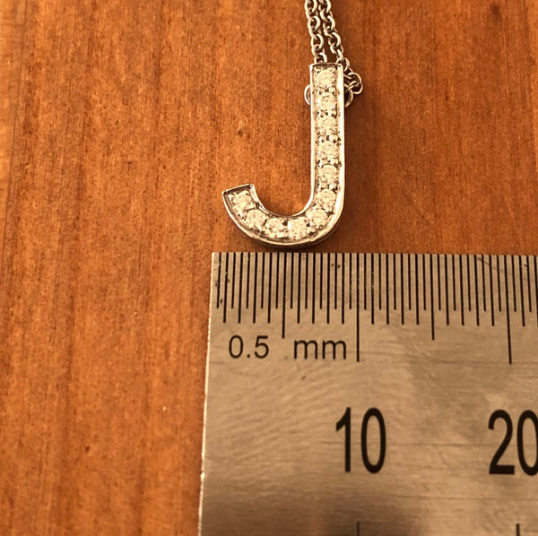 Tiffany & Co. 0.11tcw Diamond and Platinum 'J' Alphabet Necklace Receipt and Box