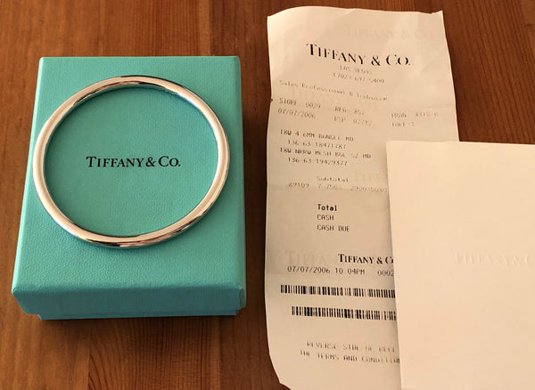 Tiffany & Co. Vintage 18ct White Gold 4.6mm Round Bangle Sz Medium Receipt