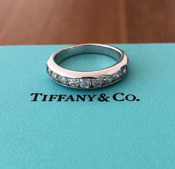 Tiffany & Co. 0.99tcw Lucida Cut Diamond Half Eternity Band Platinum $9150 SZ 7