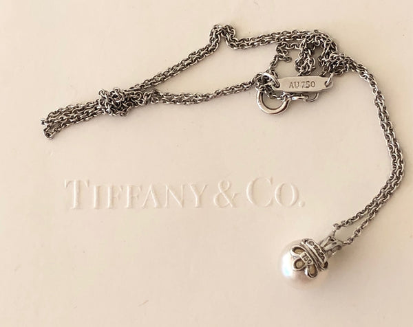 Tiffany & Co. 0.05tcw Diamond 6.5mm Pearl Necklace Pendant 18ct White Gold