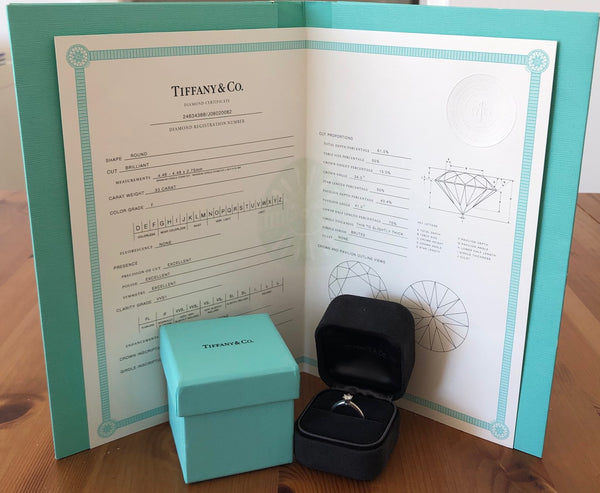 Tiffany & Co 0.33ct F/VVS1 Diamond Classic Solitaire 6 Prong Engagement Ring