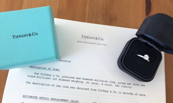 Tiffany & Co 0.82ct H/VS2 Diamond Classic Solitaire 6 Prong Engagement Ring
