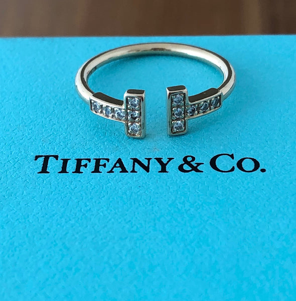 Tiffany & Co. 0.13tcw Diamond and 18ct Rose Gold 'T' Ring size 5.5