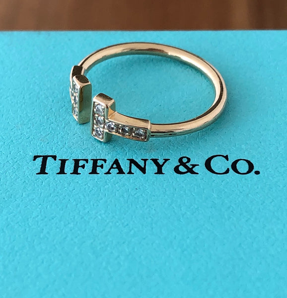 Tiffany & Co. 0.13tcw Diamond and 18ct Rose Gold 'T' Ring size 5.5