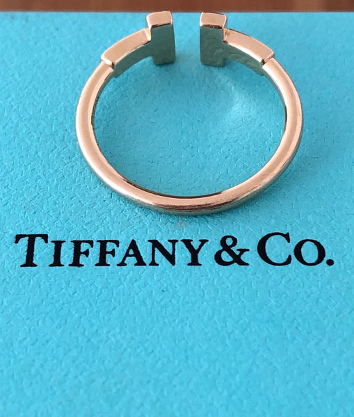 Tiffany & Co. 0.13tcw Diamond and 18ct Rose Gold 'T' Ring size 5.5