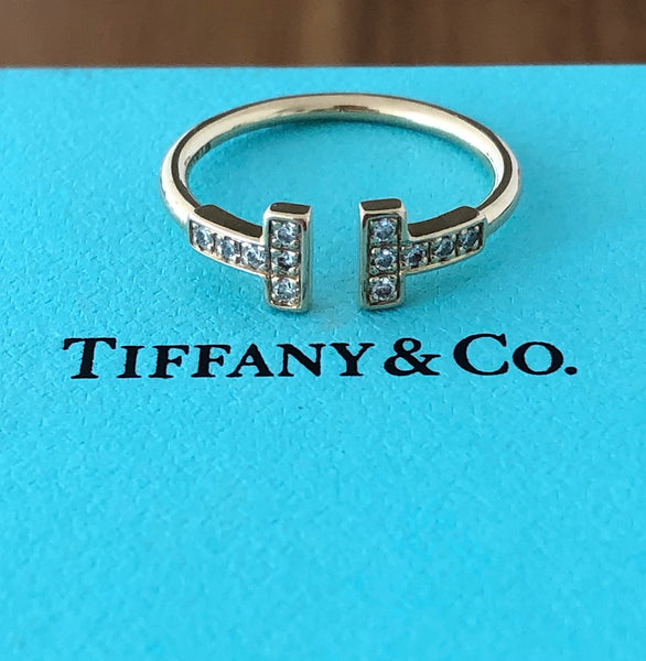 Tiffany & Co. 0.13tcw Diamond and 18ct Rose Gold 'T' Ring size 5.5