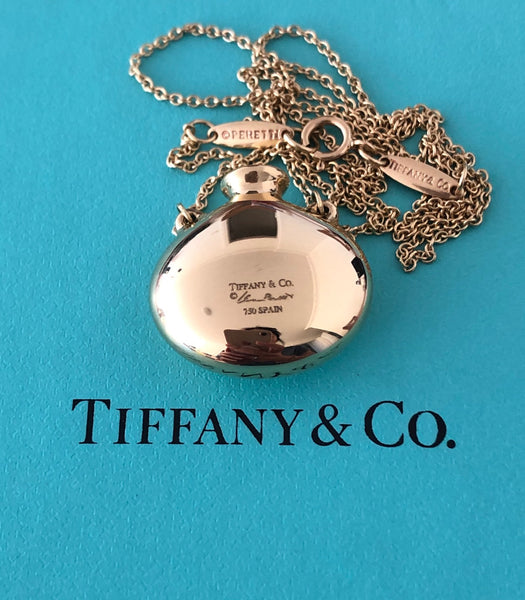 Tiffany & Co. 18ct Yellow Gold Elsa Peretti Bottle Pendant 18 inch Chain Receipt