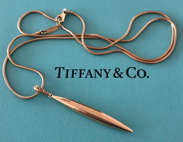 Tiffany & Co. Vintage 22" Feather Pendant in 18ct Yellow Gold Original Packaging