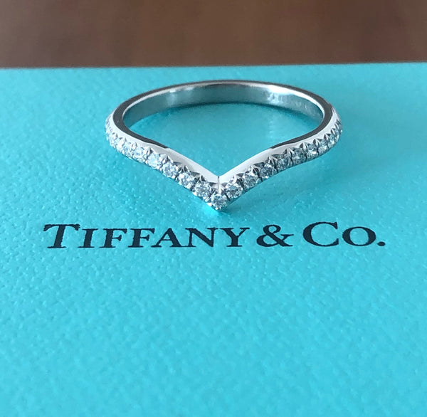 Tiffany & Co. 0.17tcw Diamond Soleste 'V' Half Eternity Ring Band Mint Condition Boxes/Receipt/Tiffany Valuation Letter