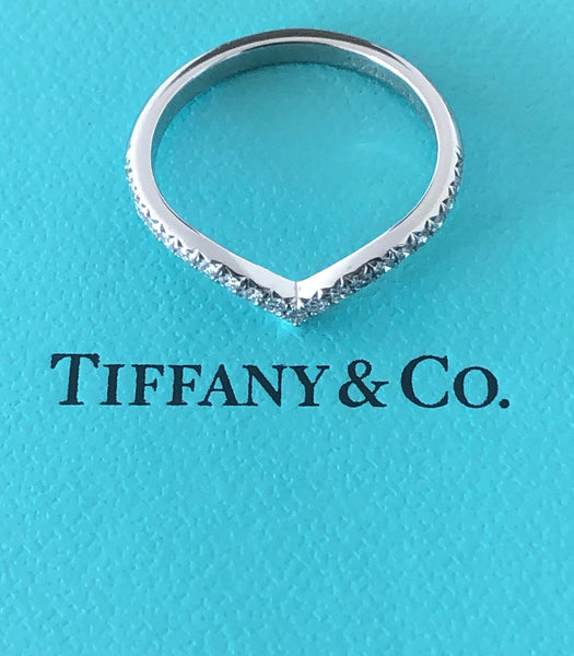 Tiffany & Co. 0.17tcw Diamond Soleste 'V' Half Eternity Ring Band Mint Condition Boxes/Receipt/Tiffany Valuation Letter