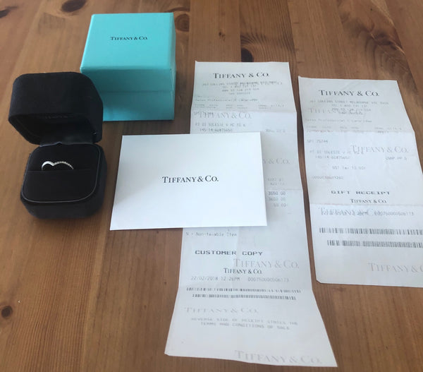 Tiffany & Co. 0.17tcw Diamond Soleste 'V' Half Eternity Ring Band Mint Condition Boxes/Receipt/Tiffany Valuation Letter