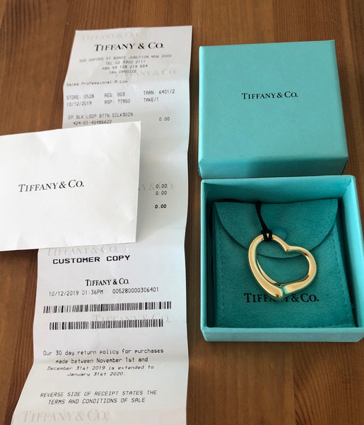Tiffany & Co. Extra Large 36mm Elsa Peretti 18ct Gold Heart Pendant with 30" Silk Cord RRP $4150