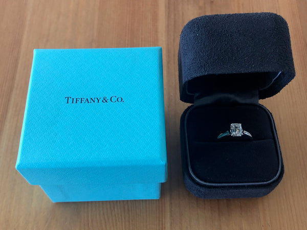 Tiffany & Co. 1.12ct H/VVS1 Diamond Emerald Cut Solitaire Engagement Ring Cert/Val