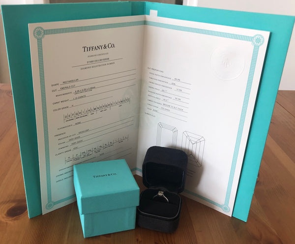 Tiffany & Co. 1.12ct H/VVS1 Diamond Emerald Cut Solitaire Engagement Ring Cert/Val