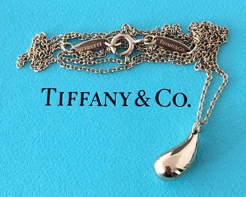 Tiffany & Co. Elsa Peretti 18ct Yellow Gold Tear Drop Pendant 12mm 22 inch Chain