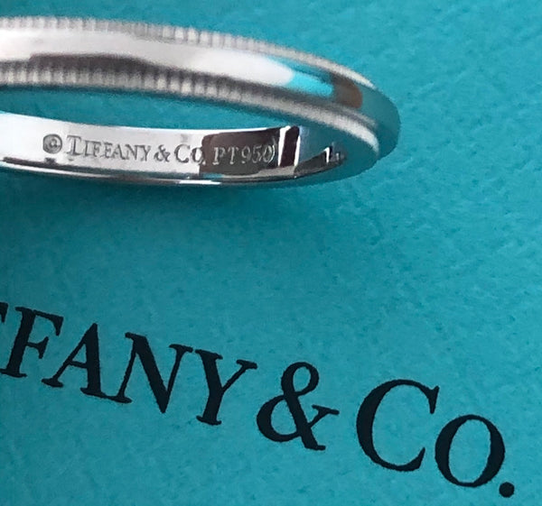 Tiffany & Co. 2mm Platinum Milgrain Wedding Anniversary Ring RRP $1600 Size 4.25
