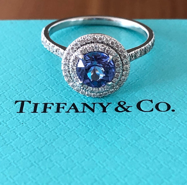 Tiffany & Co. 1.25ct Tanzanite & 0.46tcw Diamond Double Halo Soleste Ring $13500