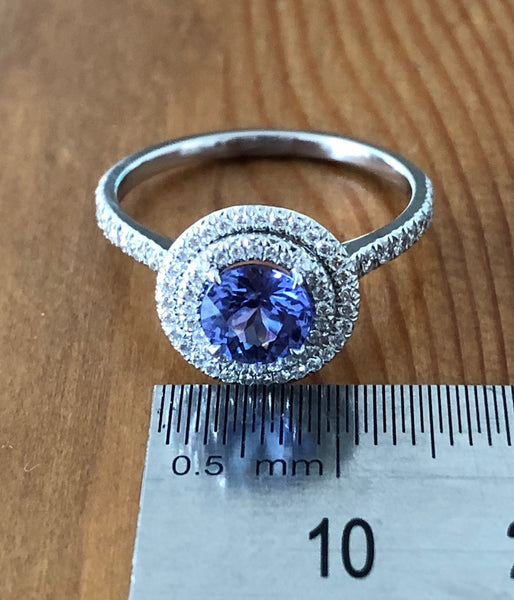Tiffany & Co. 1.25ct Tanzanite & 0.46tcw Diamond Double Halo Soleste Ring $13500