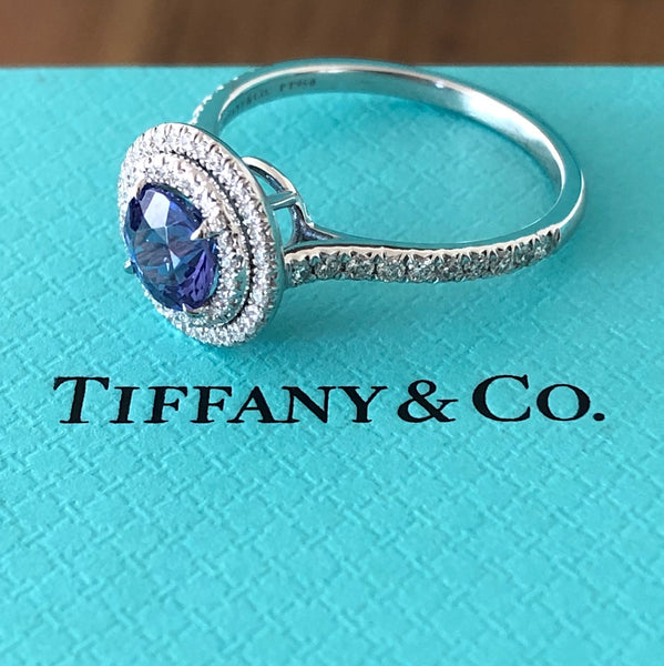 Tiffany & Co. 1.25ct Tanzanite & 0.46tcw Diamond Double Halo Soleste Ring $13500