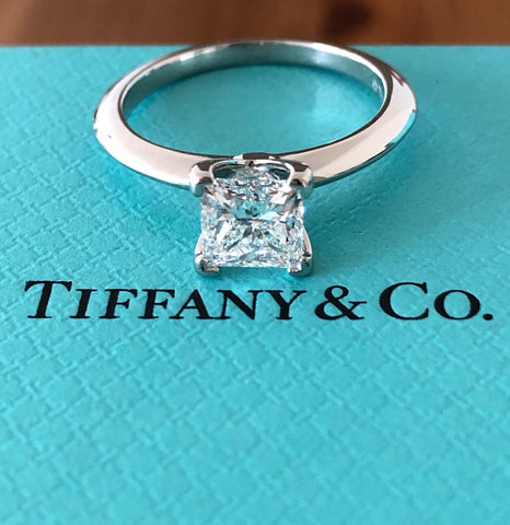 Tiffany & Co. 1.04ct F/VS1 Diamond Princess Cut Solitaire Engagement Ring Cert/Val