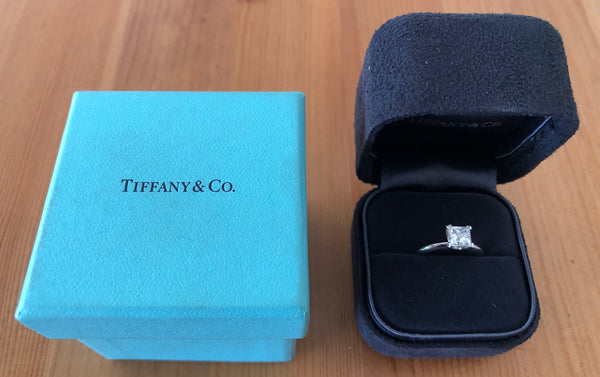 Tiffany & Co. 1.04ct F/VS1 Diamond Princess Cut Solitaire Engagement Ring Cert/Val
