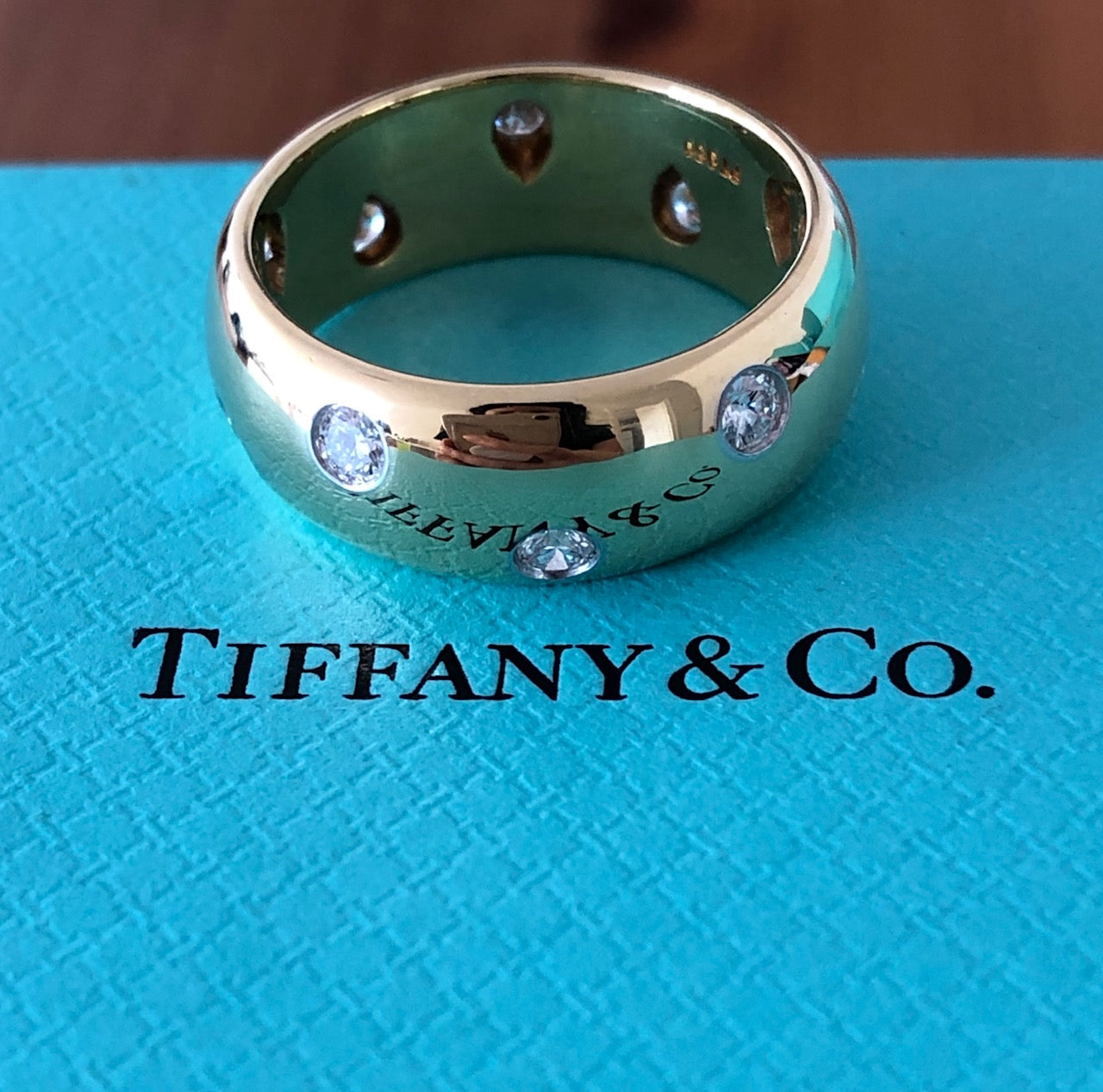 Tiffany & Co. 7.5mm Wide Etoile Diamond Platinum & 18ct Yellow Gold Band Sz 6.5
