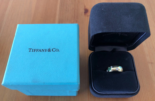 Tiffany & Co. 7.5mm Wide Etoile Diamond Platinum & 18ct Yellow Gold Band Sz 6.5