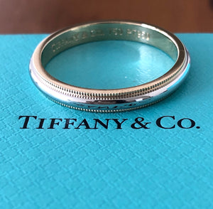Tiffany & Co. 3mm Platinum and 18ct Yellow Gold Milgrain Band Ring Size 11.75