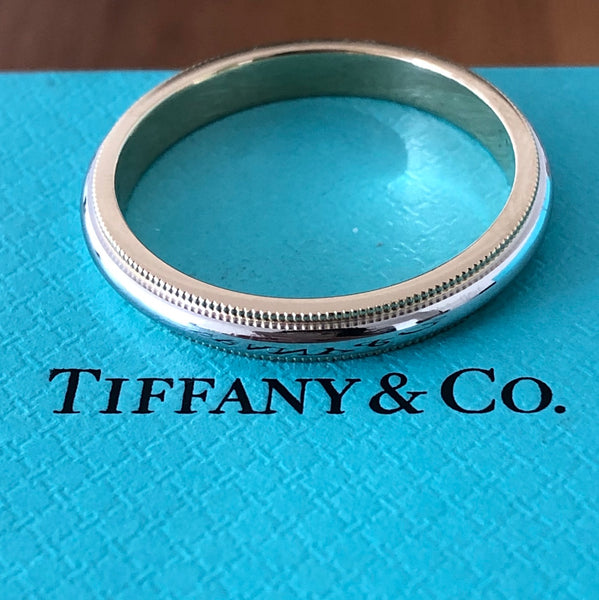 Tiffany & Co. 3mm Platinum and 18ct Yellow Gold Milgrain Band Ring Size 11.75