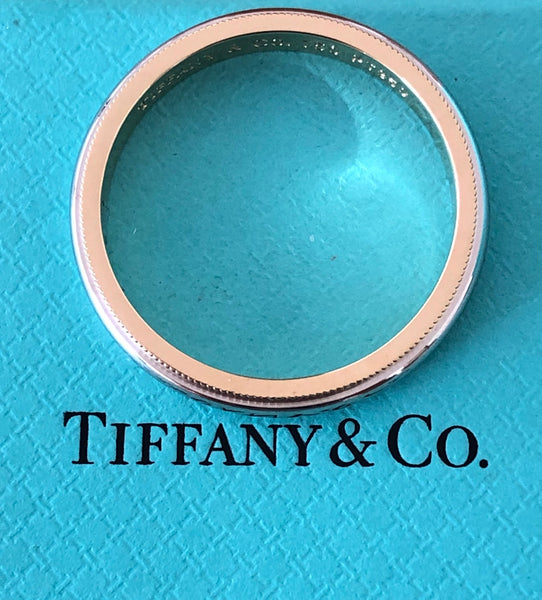 Tiffany & Co. 3mm Platinum and 18ct Yellow Gold Milgrain Band Ring Size 11.75